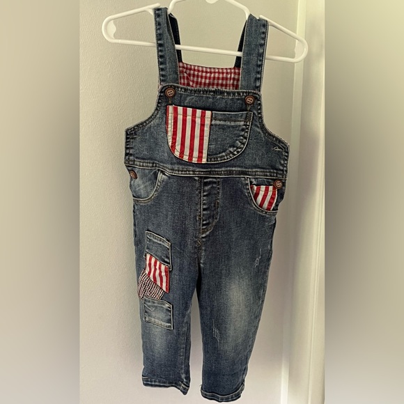 Denim Overalls with Pattern & Long Pant Legs, 12-18 months - Picture 2 of 7